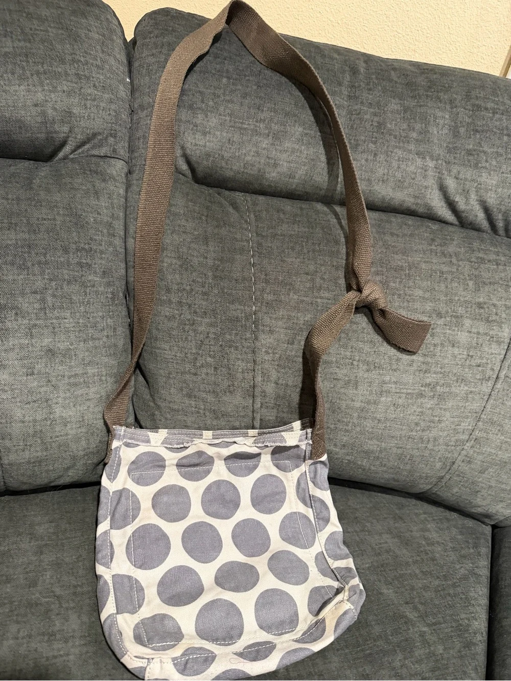 Gray Polka Dot Crossbody Bag with Red Monogram